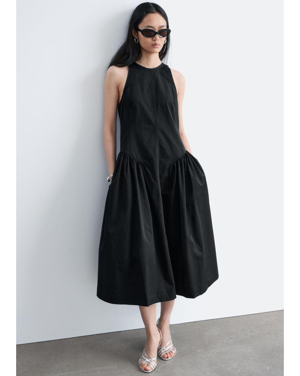 & Other Stories Black Flared Midi Dress
