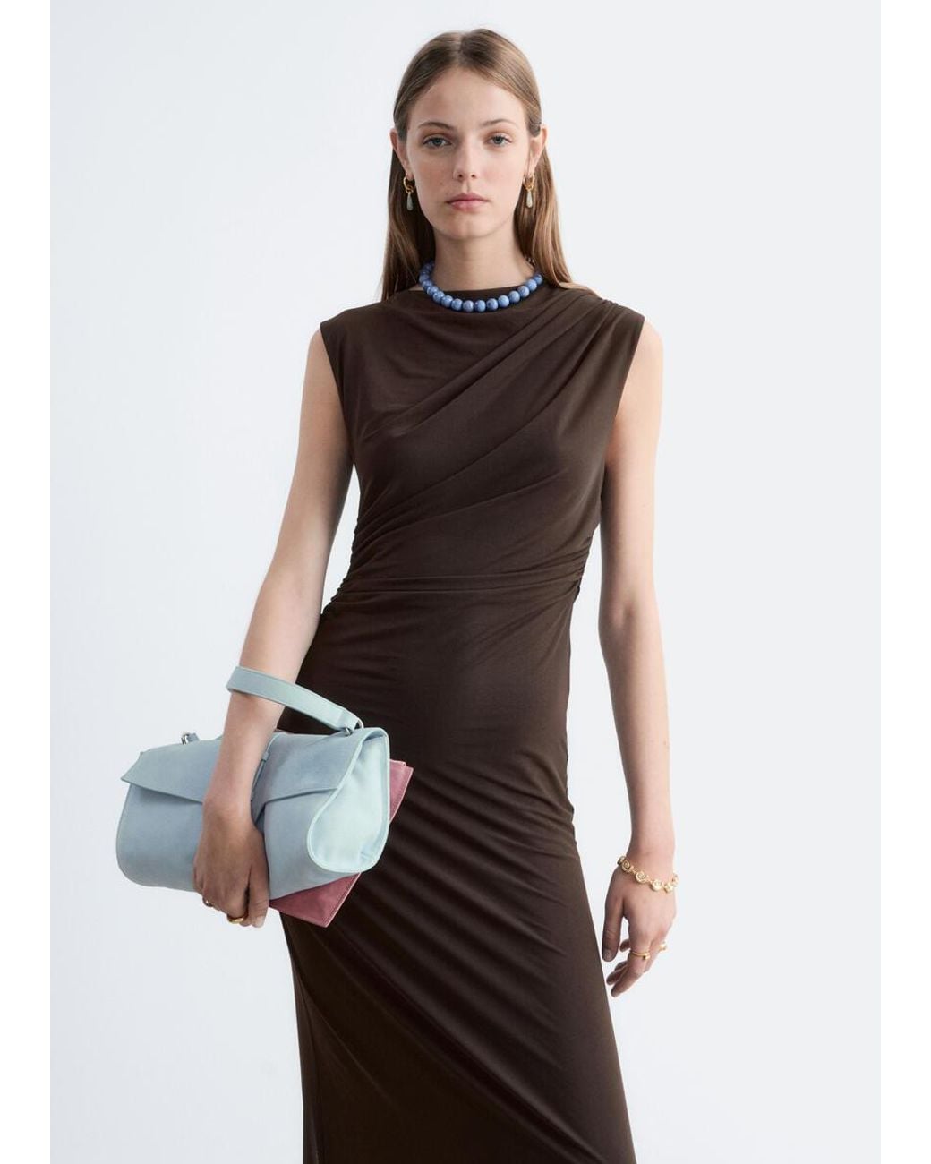 & Other Stories Brown Sleeveless Draped Dress