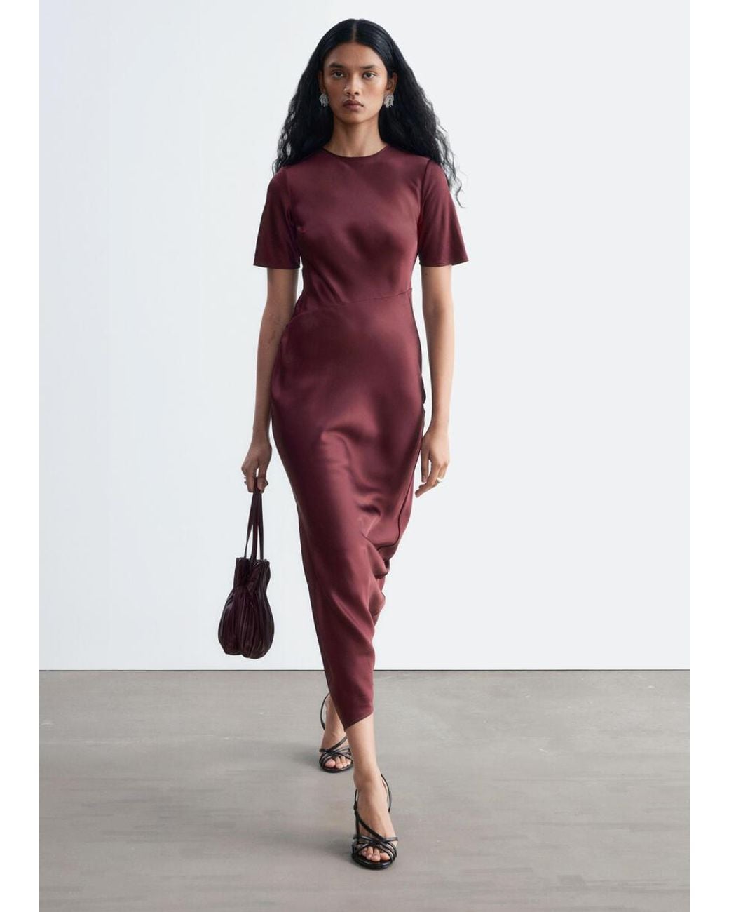 & Other Stories Red Short-Sleeve Long Dress