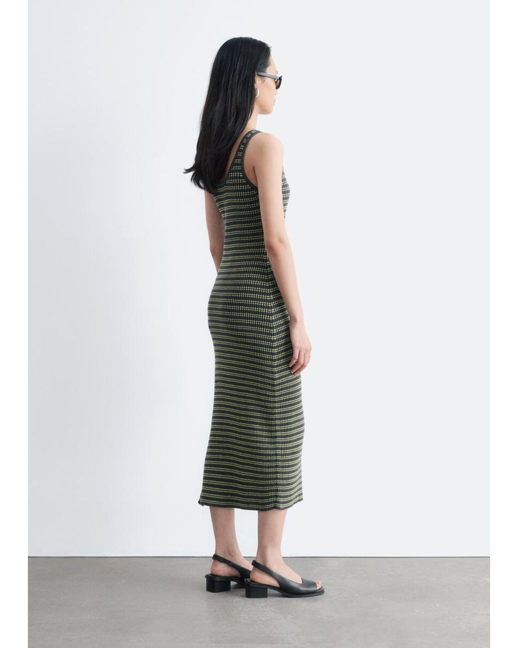 & Other Stories White Striped Rib-Knit Midi Dress