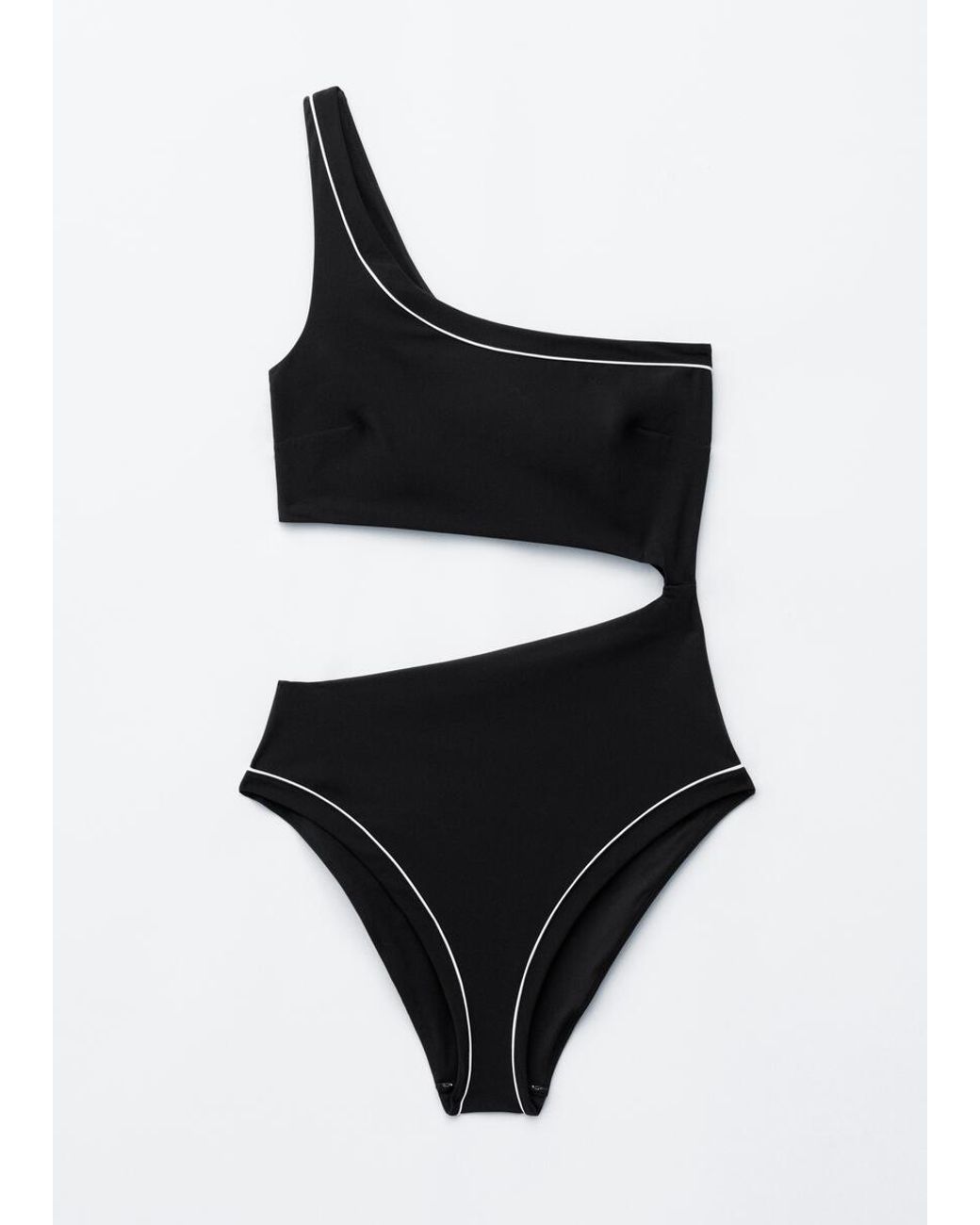 & Other Stories Black One-Shoulder Cut-Out Swimsuit