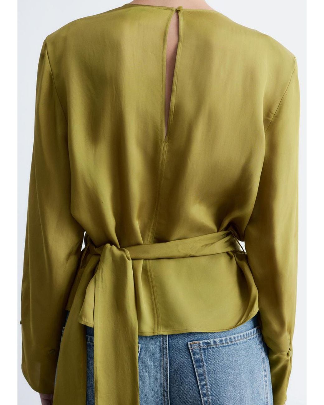 & Other Stories Green Gathered Tie-Belt Blouse
