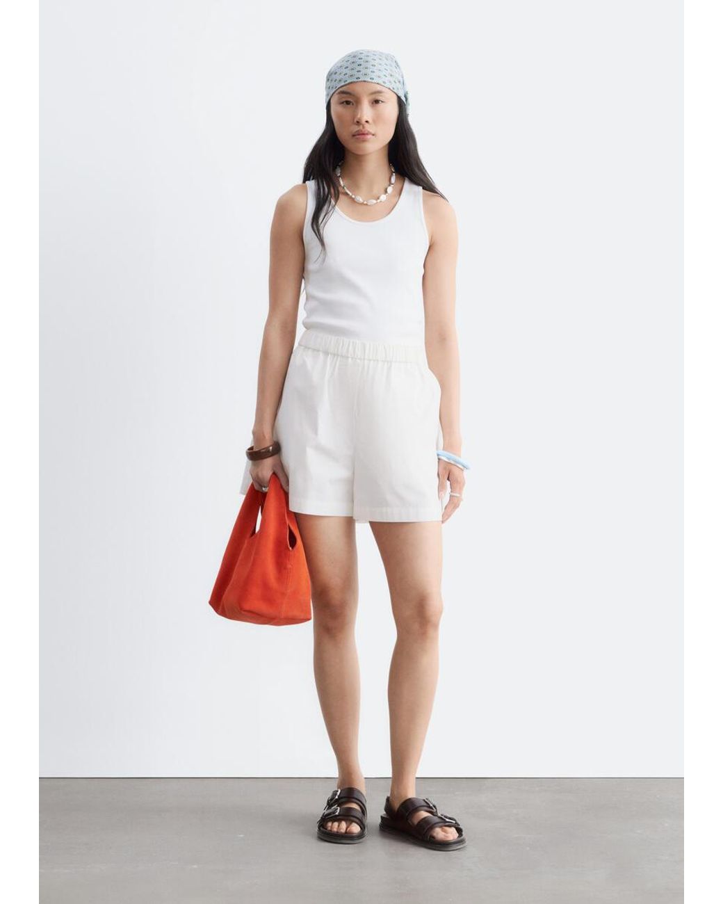 & Other Stories White High-Waist Cotton Shorts