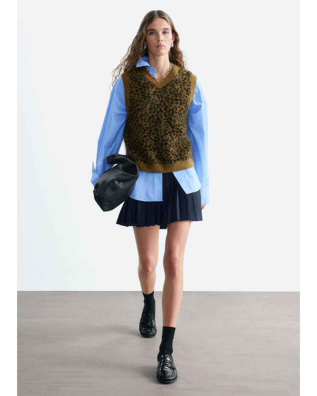 & Other Stories Blue Brushed Wool Jacquard Vest