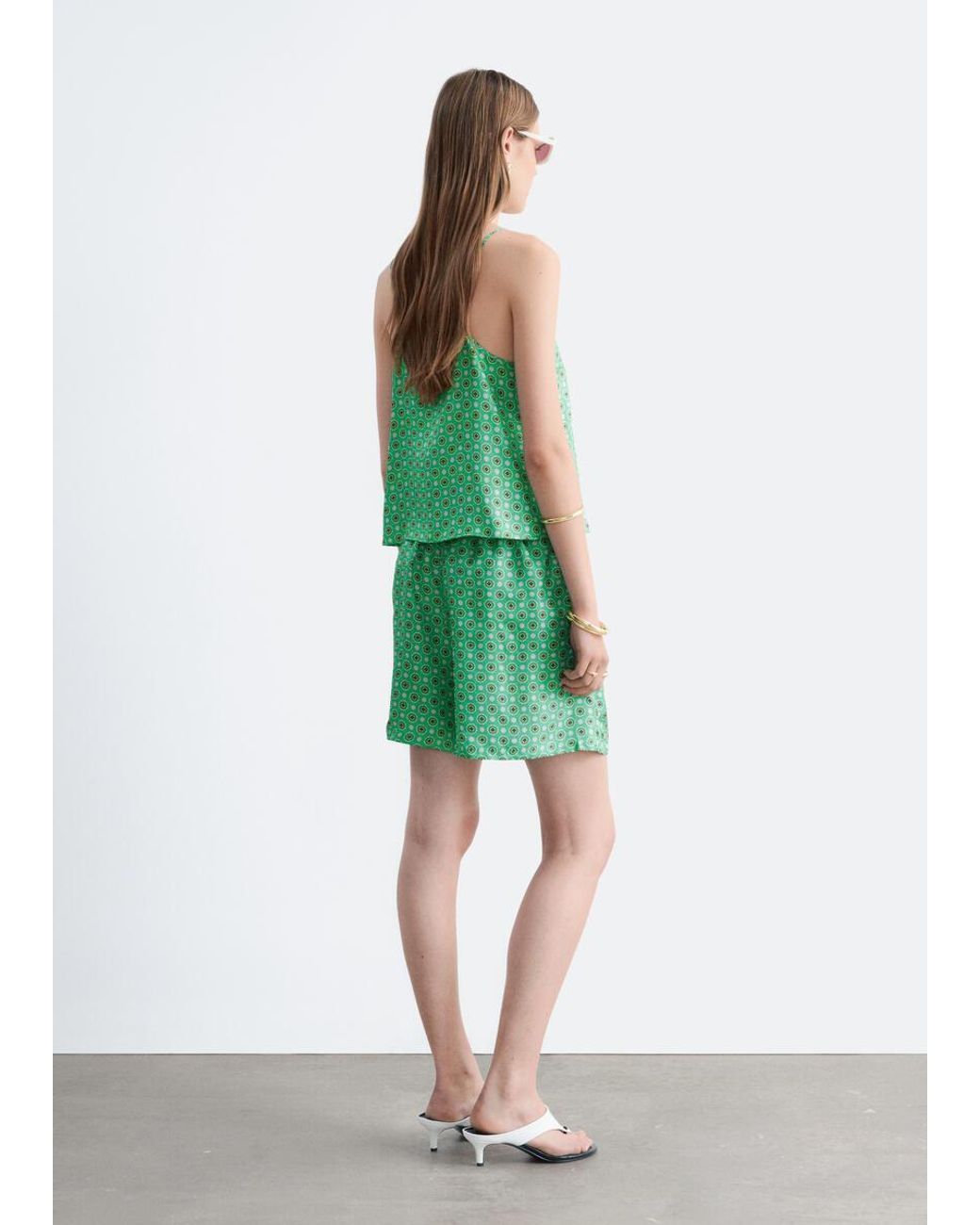 & Other Stories Green Silk Drawstring Shorts