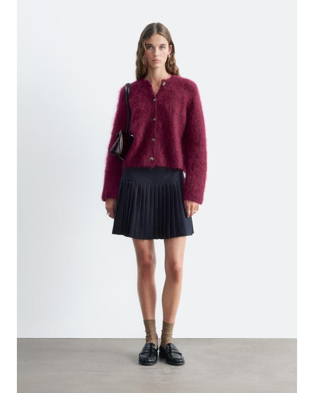 & Other Stories Red Mohair Blend Cardigan