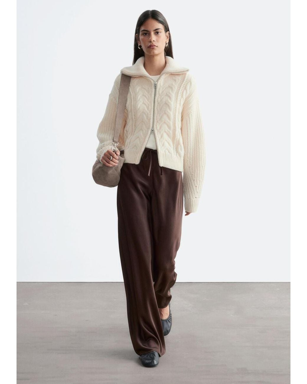 & Other Stories Brown Satin Pull-On Trousers