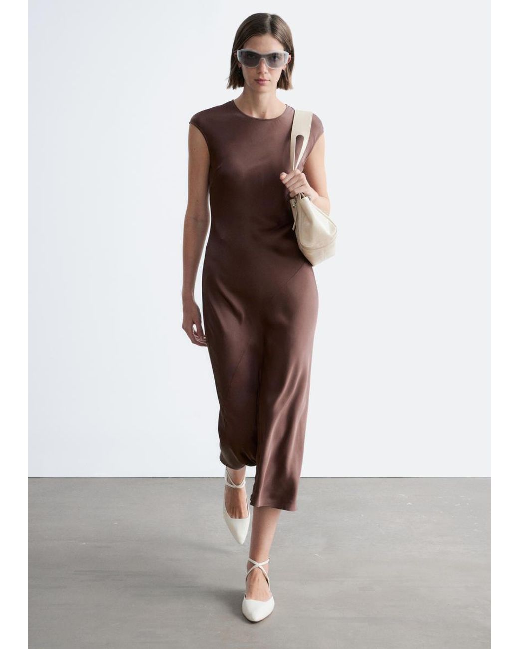 & Other Stories Brown Fitted Satin Maxi Dress
