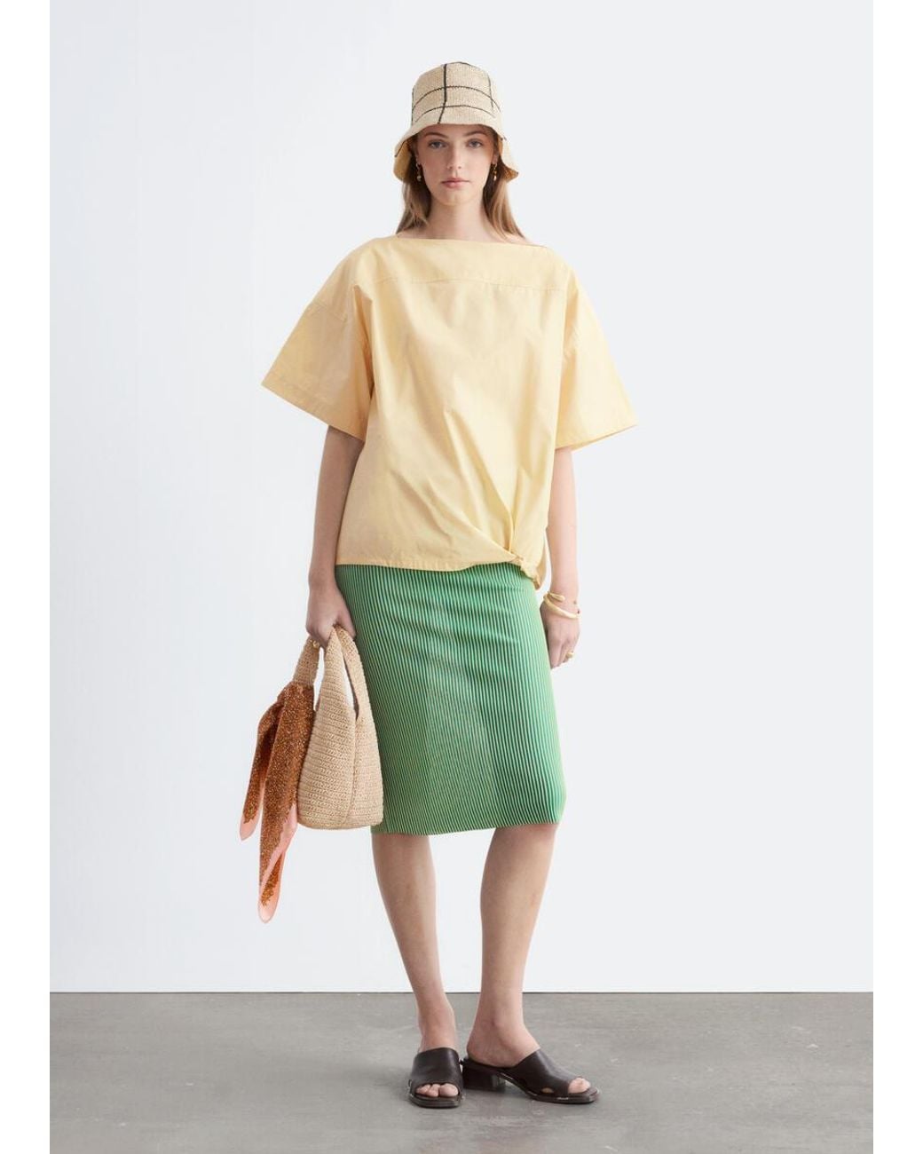 & Other Stories Green Tie-Hem Cotton Top