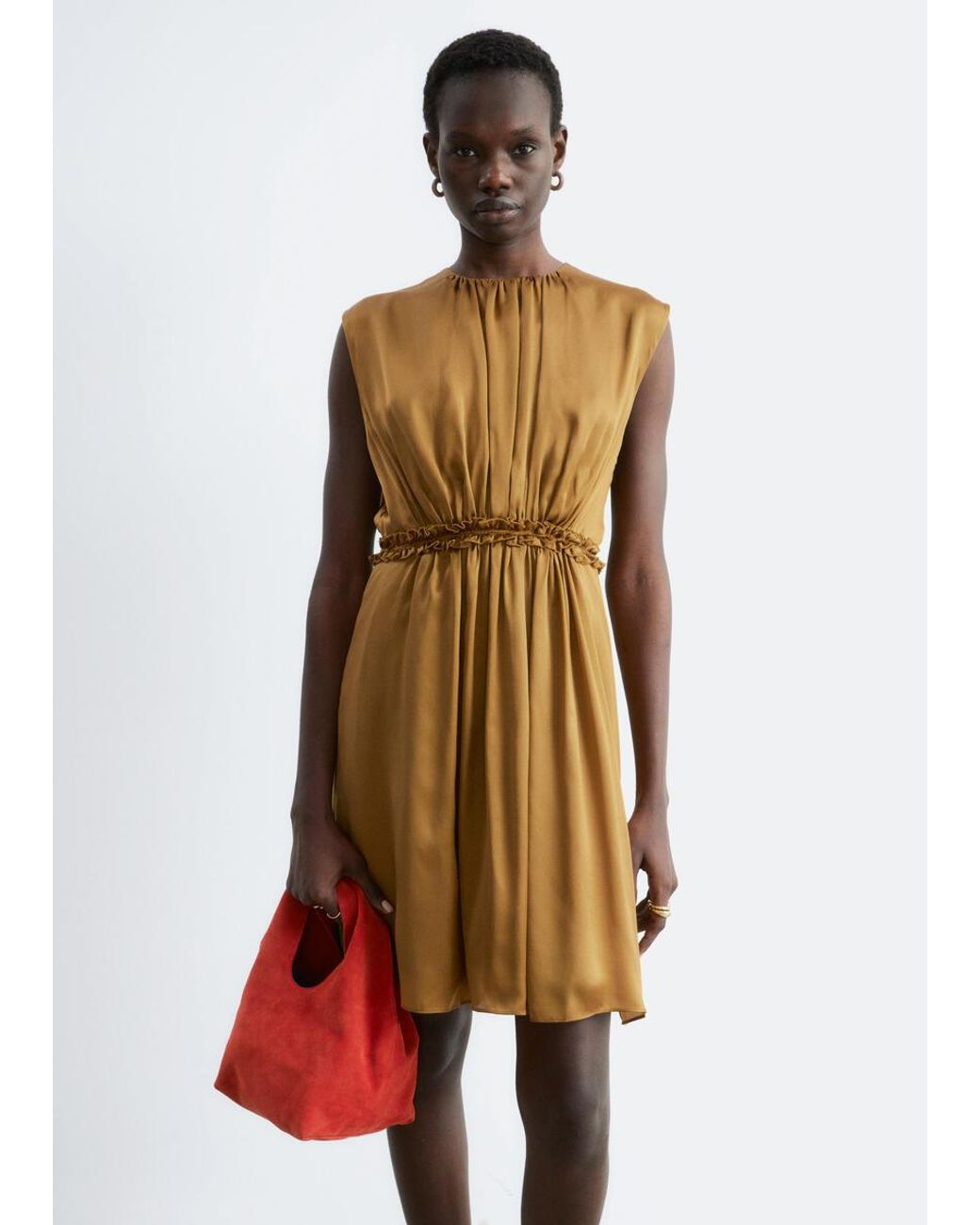 & Other Stories White Gathered Silk Mini Dress