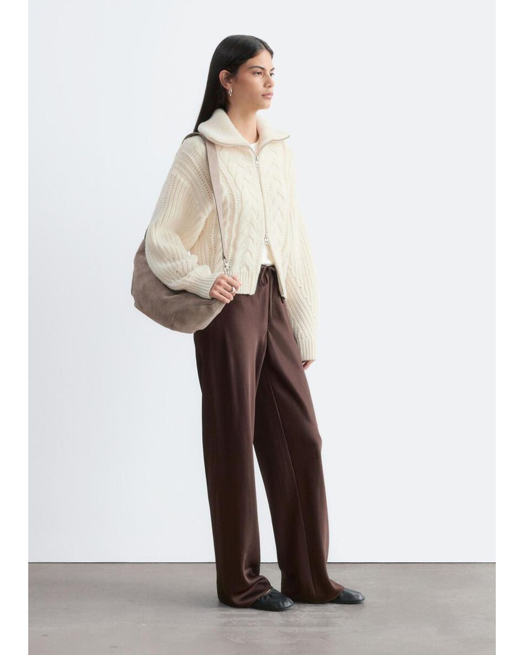 & Other Stories Brown Satin Pull-On Trousers
