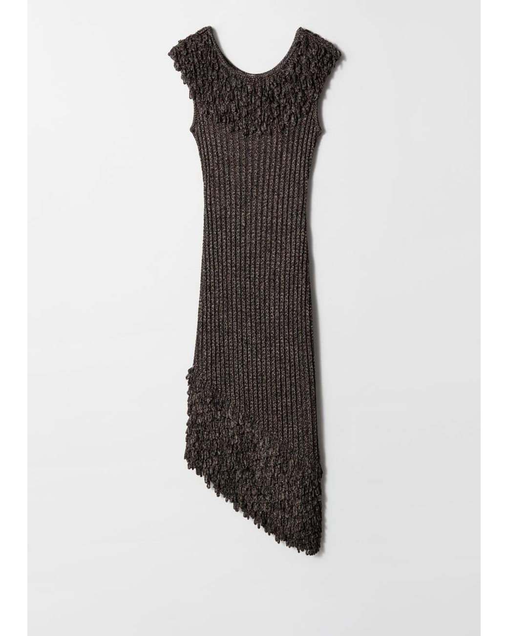 & Other Stories Fringe Rib-Knit Midi Dress in Gray