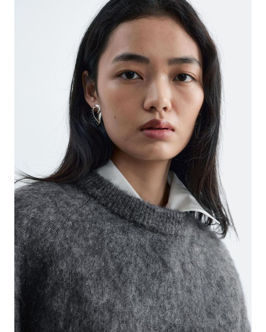 & Other Stories Gray Mohair-Blend Balloon-Sleeve Jumper