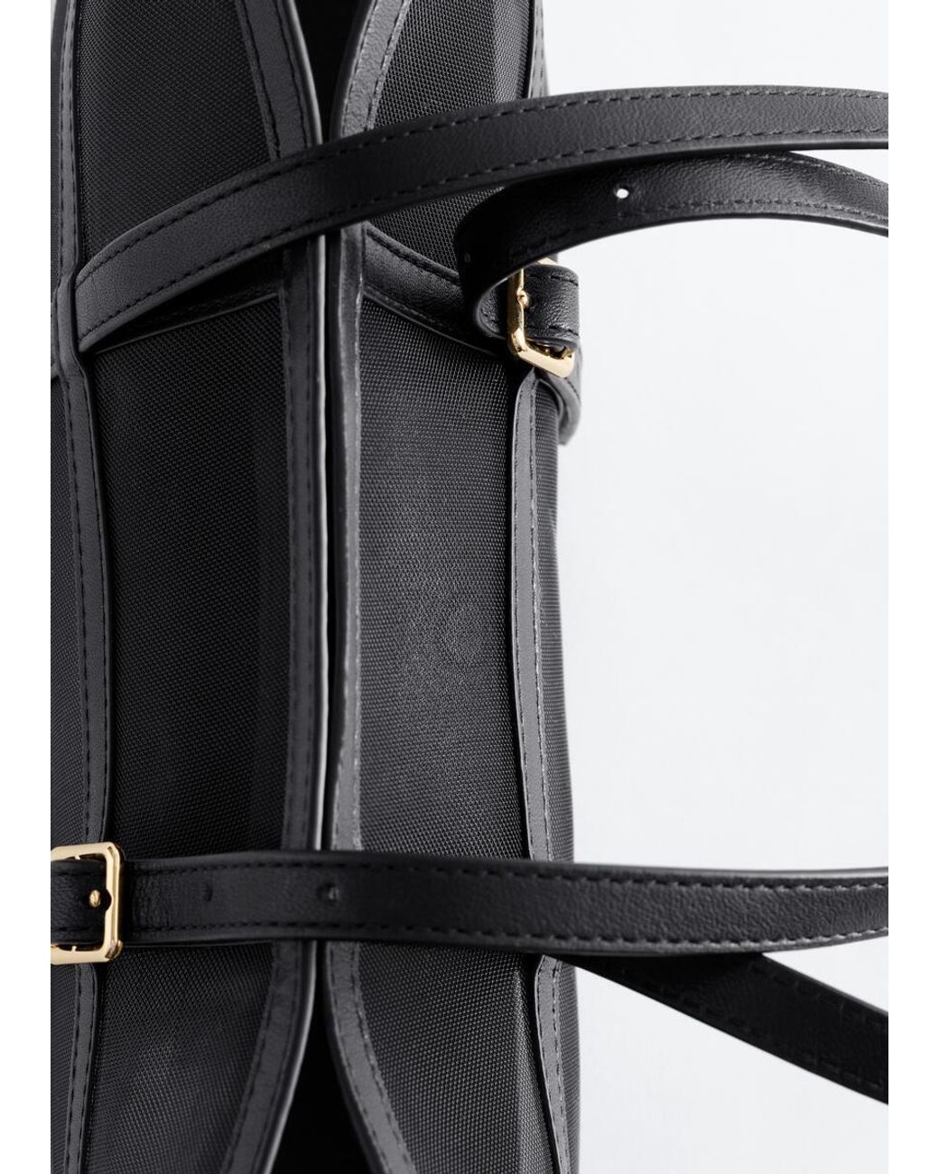 & Other Stories Black Leather-Trimmed Mesh Tote Bag