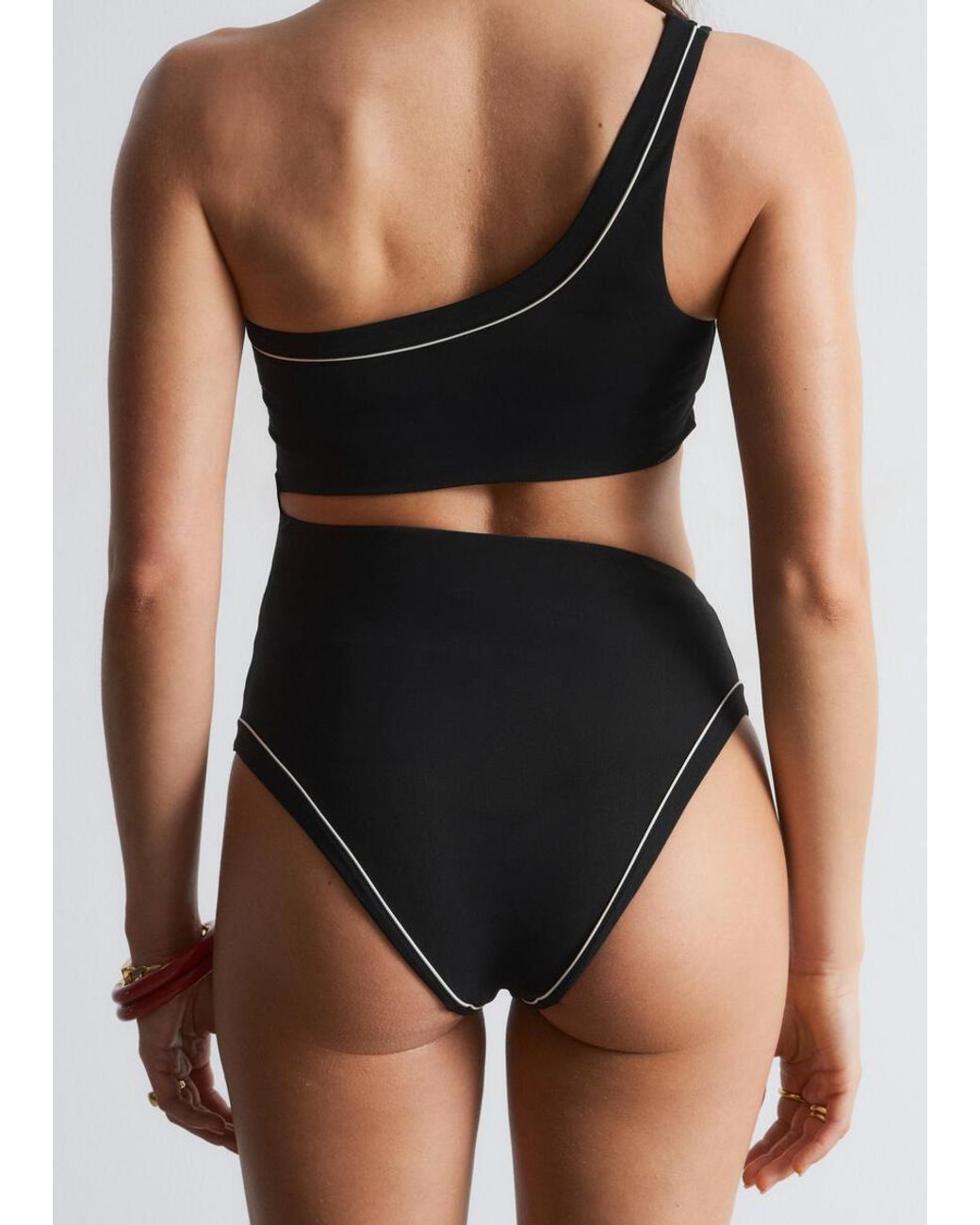 & Other Stories Black One-Shoulder Cut-Out Swimsuit