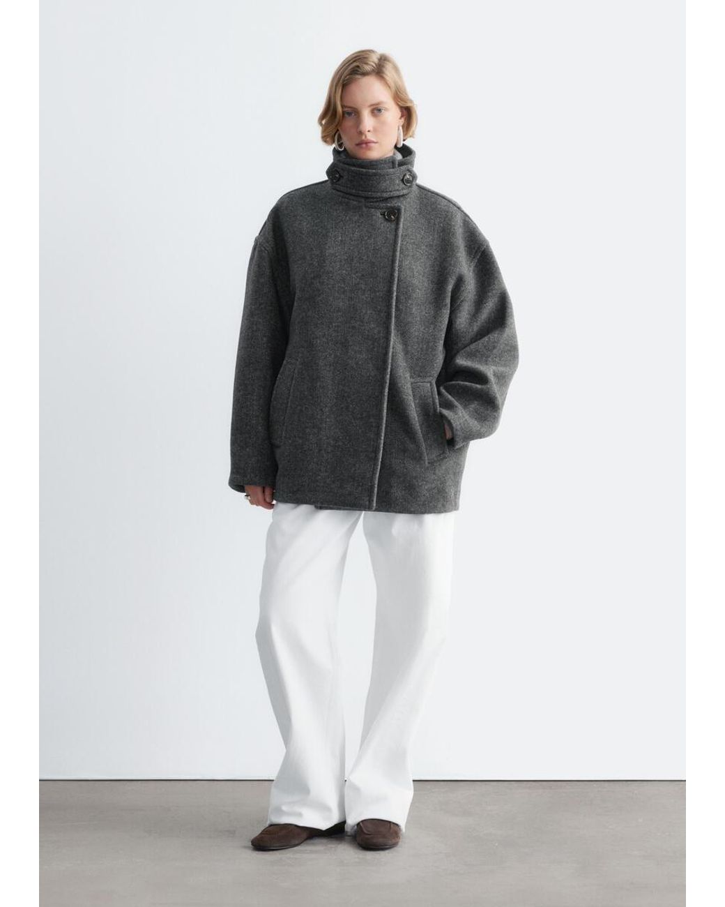& Other Stories Gray Herringbone Coat