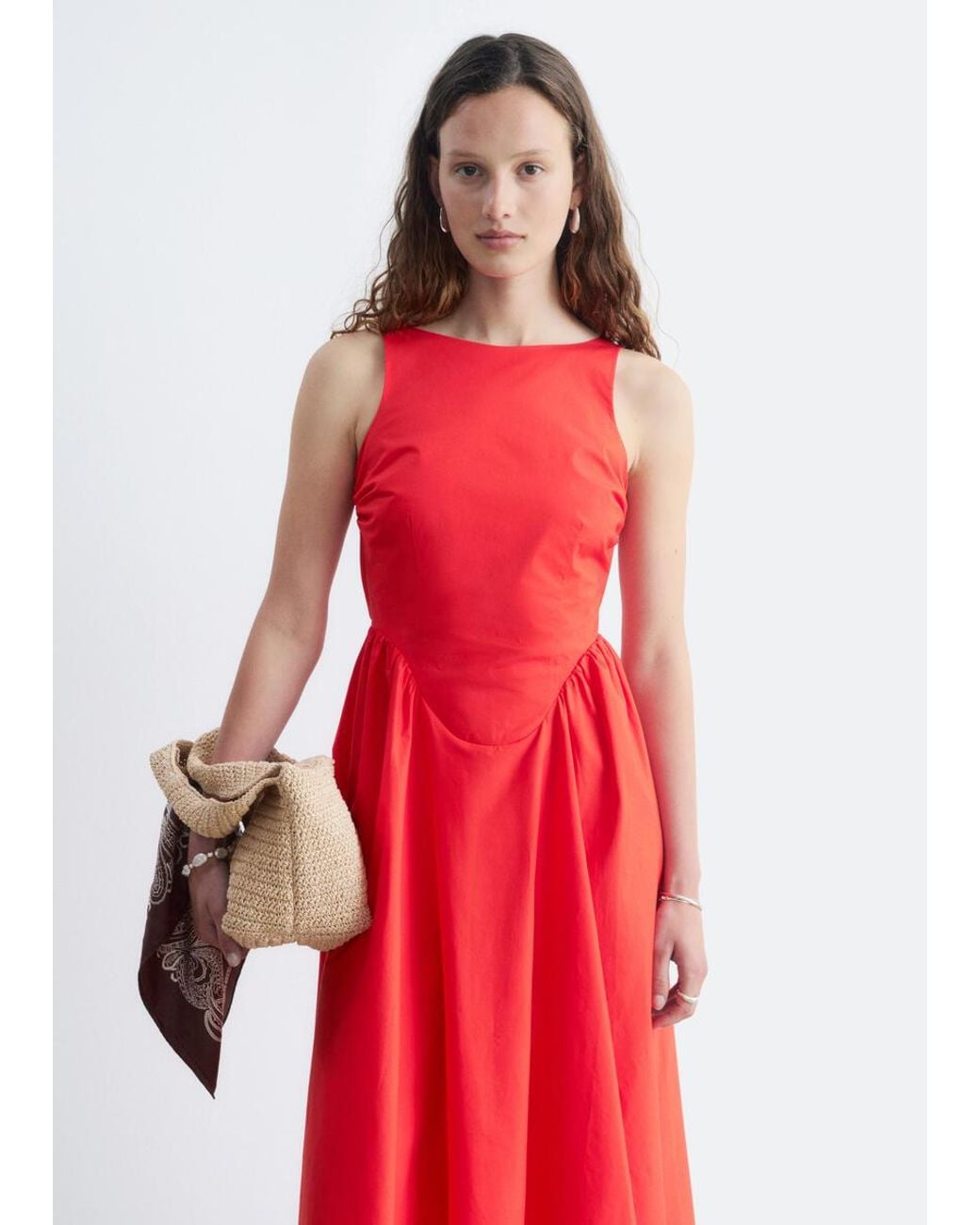 & Other Stories Red Tie-Back Midi Dress