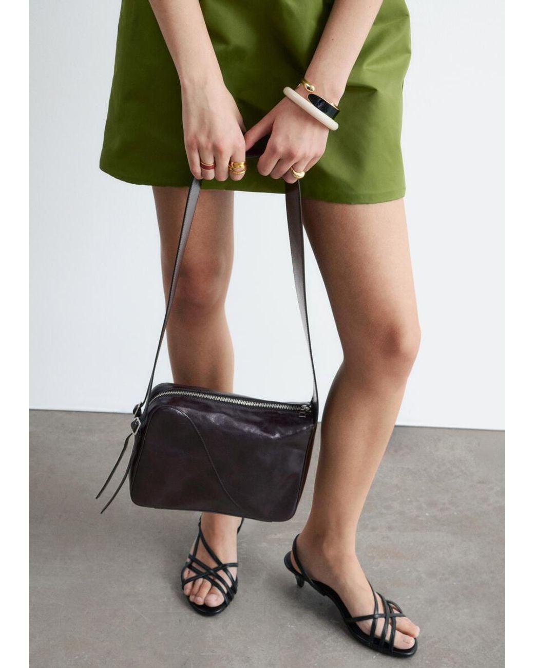 & Other Stories Green Leather Shoulder Bag