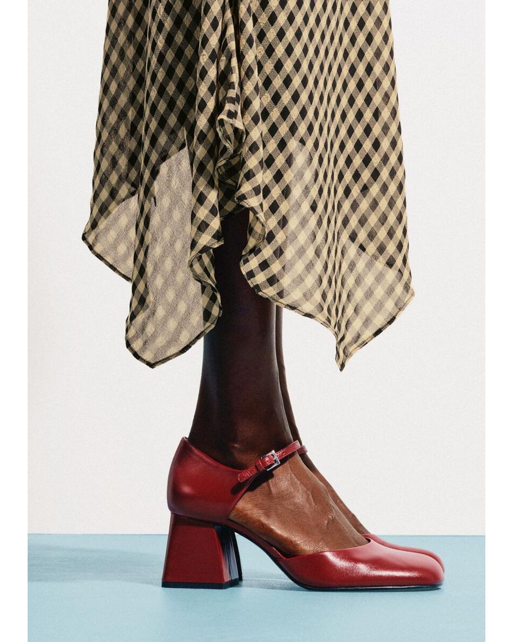 & Other Stories Red Block Heel Leather Pump
