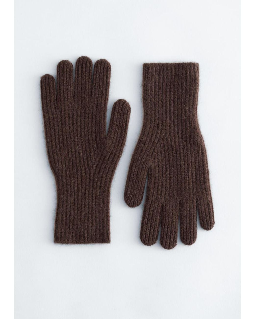 & Other Stories Brown Ribbed Cashmere Gloves