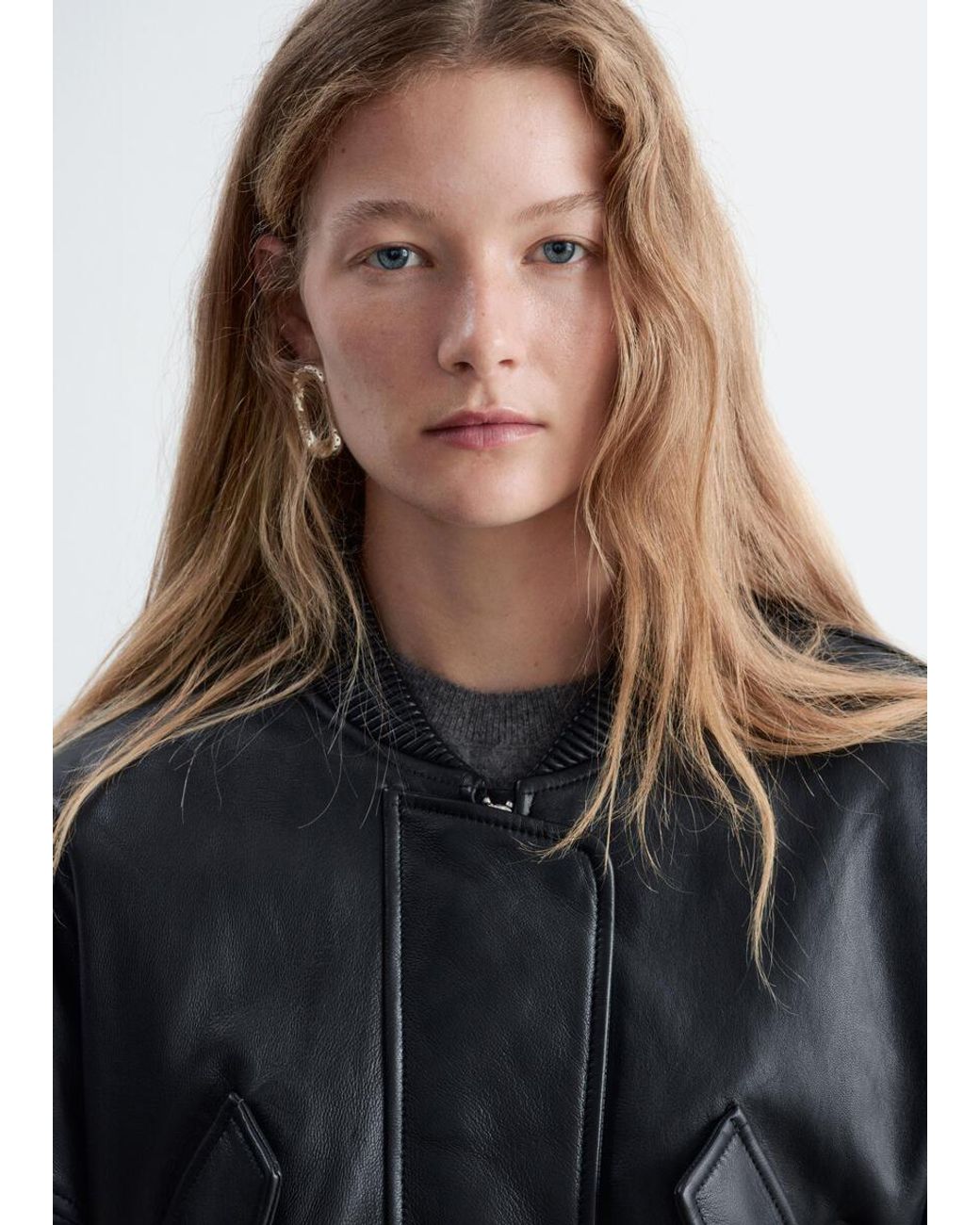 & Other Stories White Cropped Leather Bomber Jacket