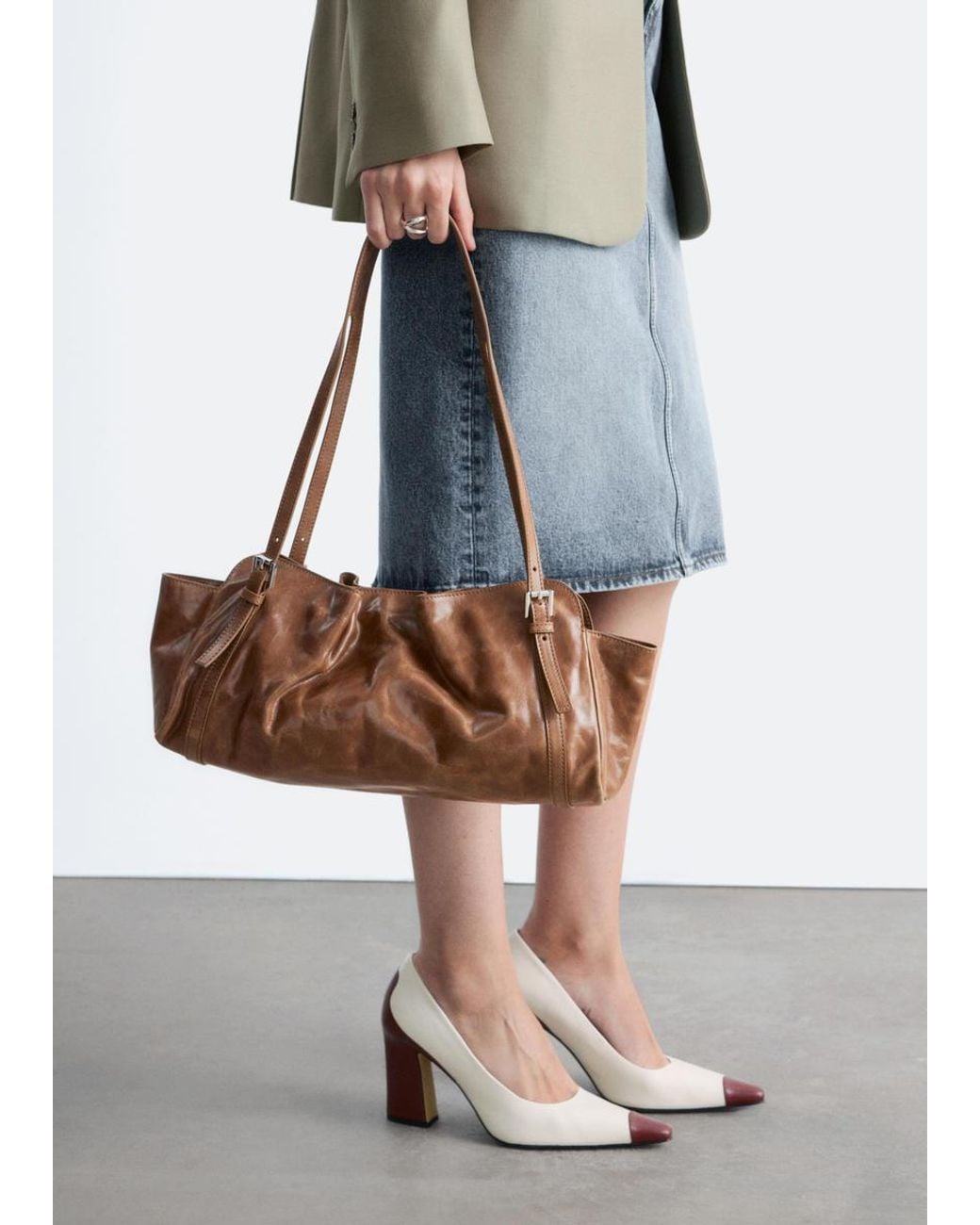 & Other Stories Brown Low-Profile Leather Shoulder Bag