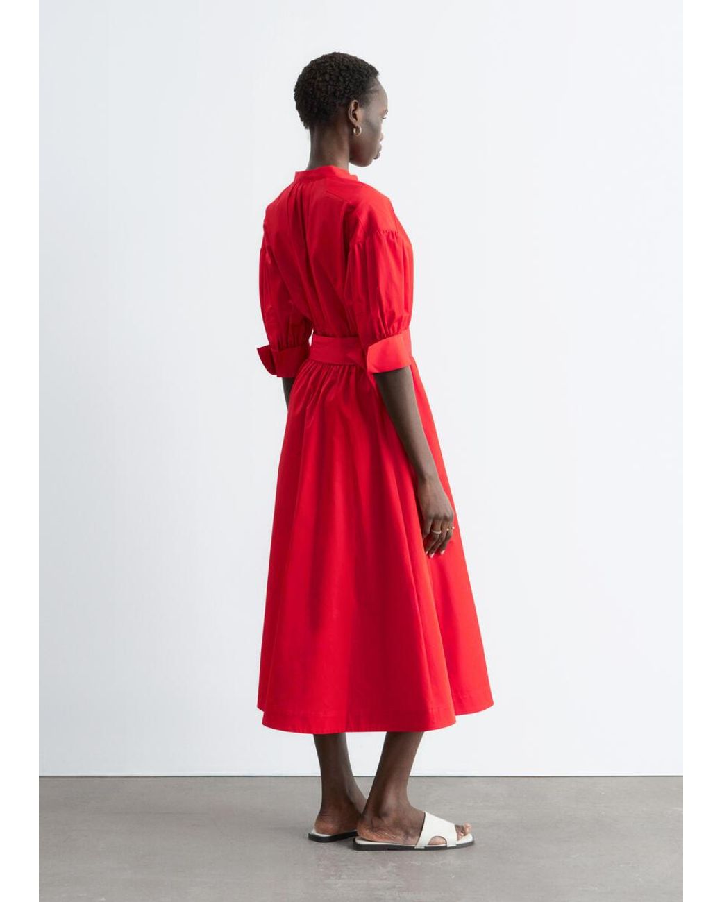 & Other Stories Red Belted Cotton Dress