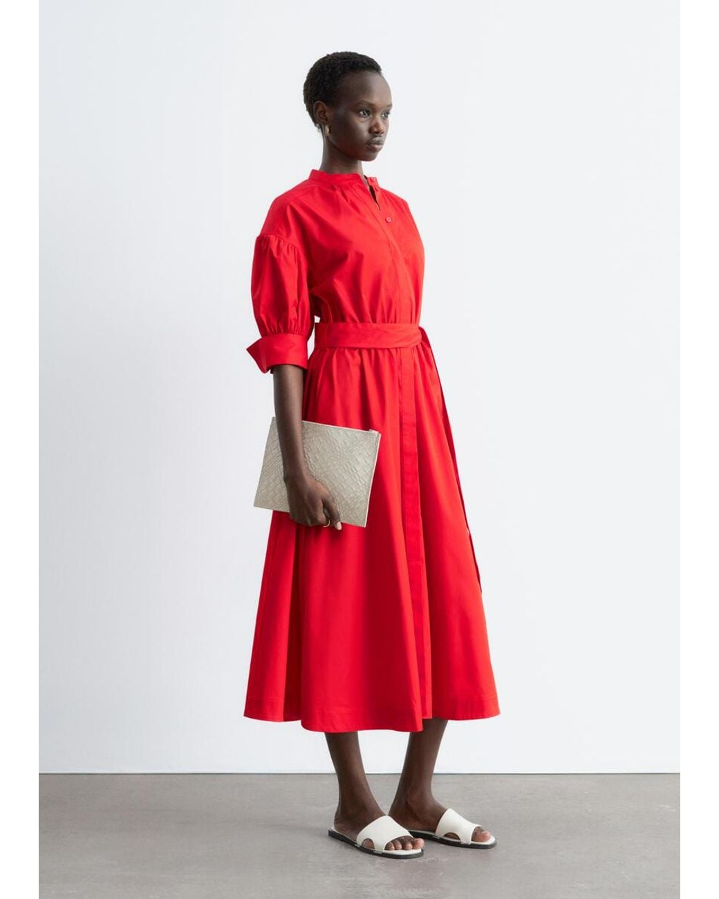 & Other Stories Red Belted Cotton Dress