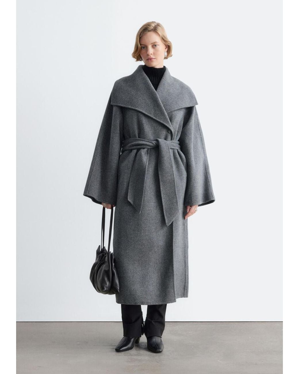& Other Stories Gray Shawl-Collar Wool Maxi Coat