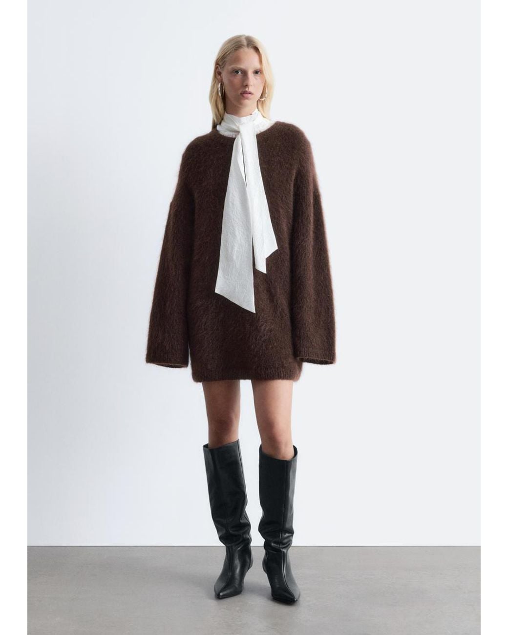 & Other Stories White Kitten Heel Leather Knee Boots
