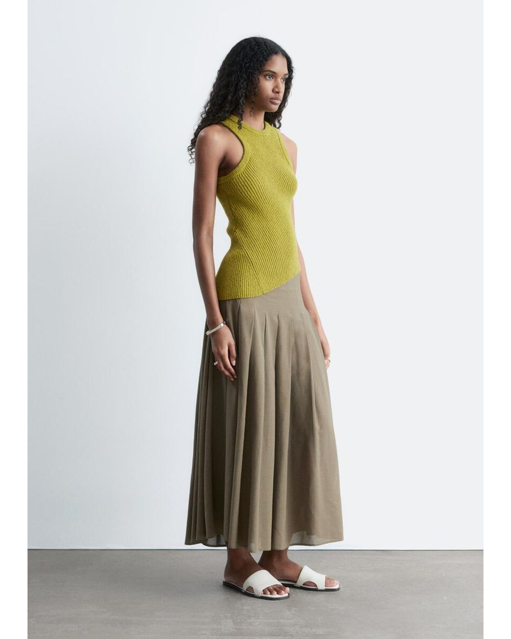 & Other Stories Natural Pleated Midi Skirt