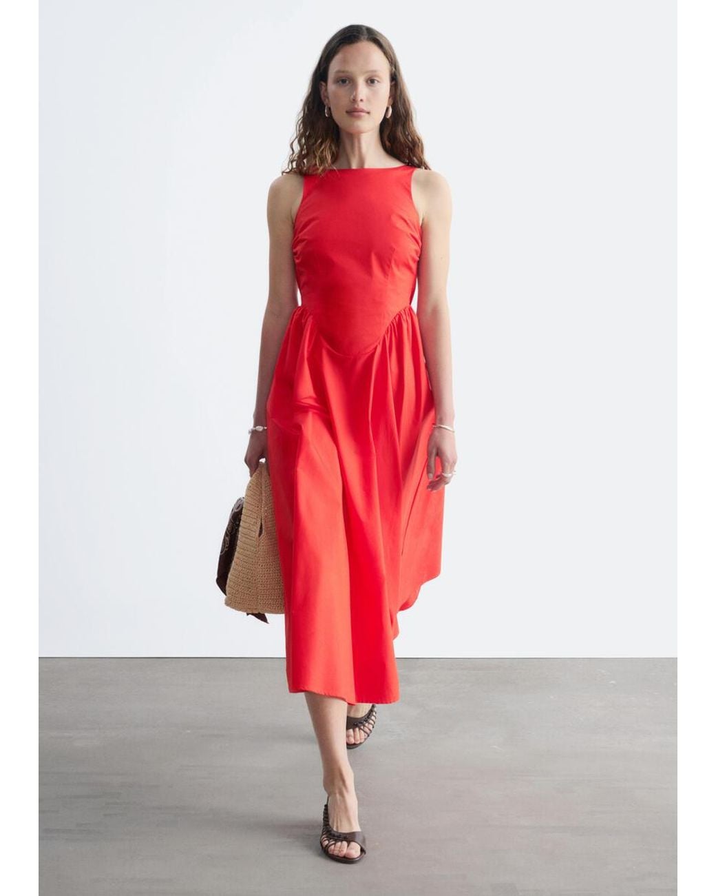 & Other Stories Red Tie-Back Midi Dress