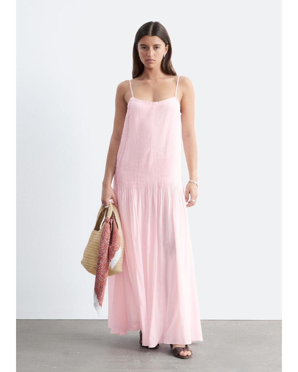 & Other Stories Pink Pleated Bodice Maxi Dress