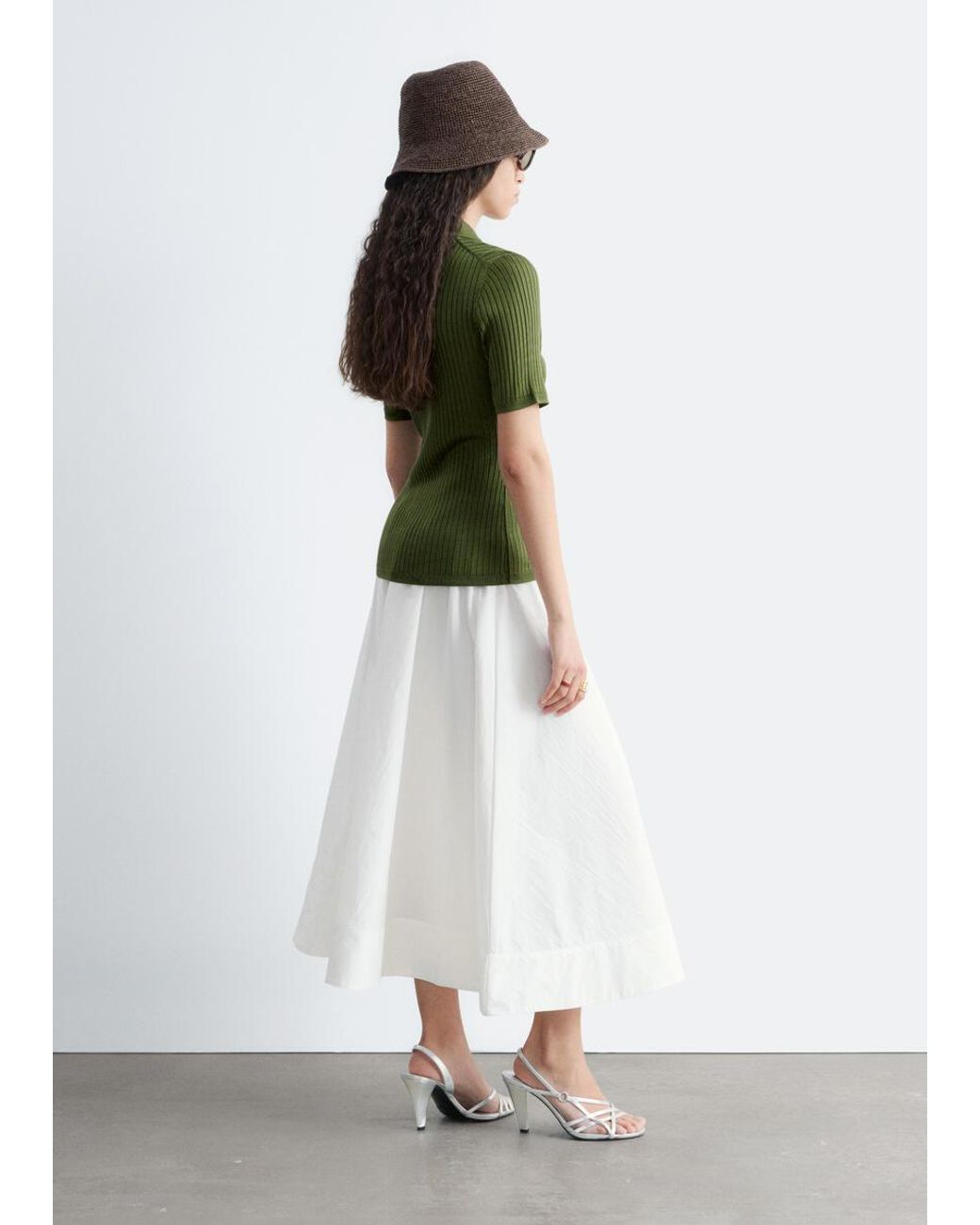 & Other Stories Green Rib-Knit Top