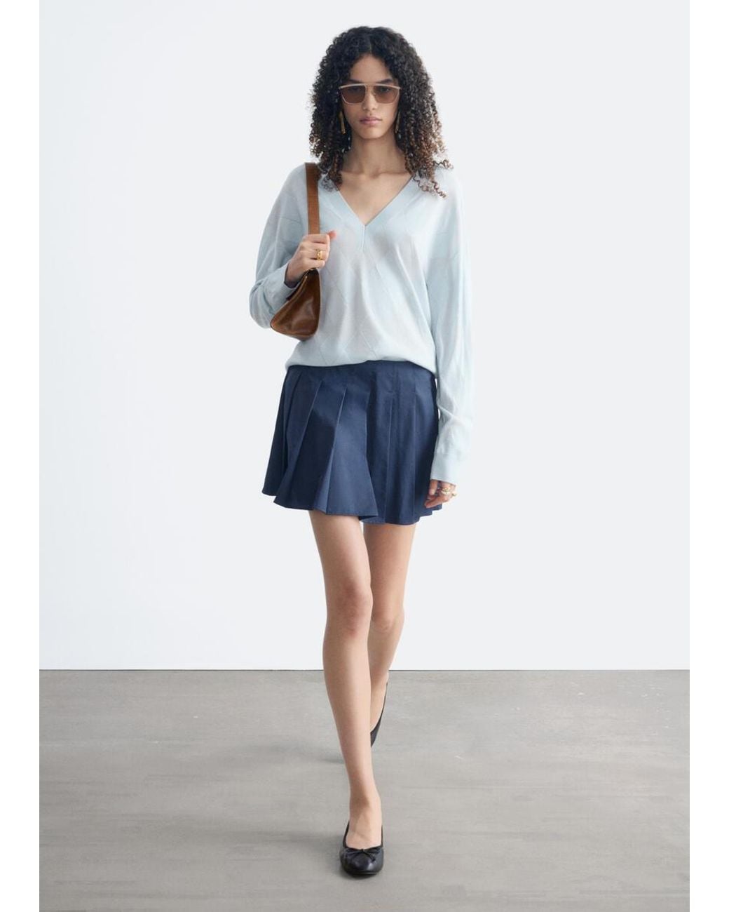 & Other Stories White Deep V-Neck Merino Wool Jumper