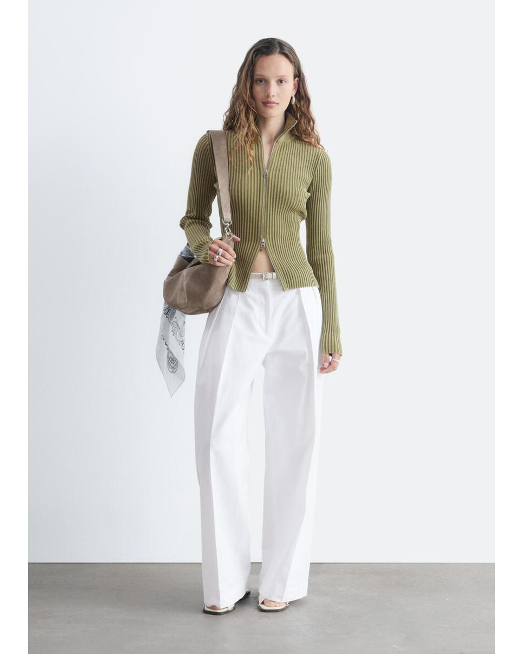 & Other Stories White Zip-Up Turtleneck Cardigan