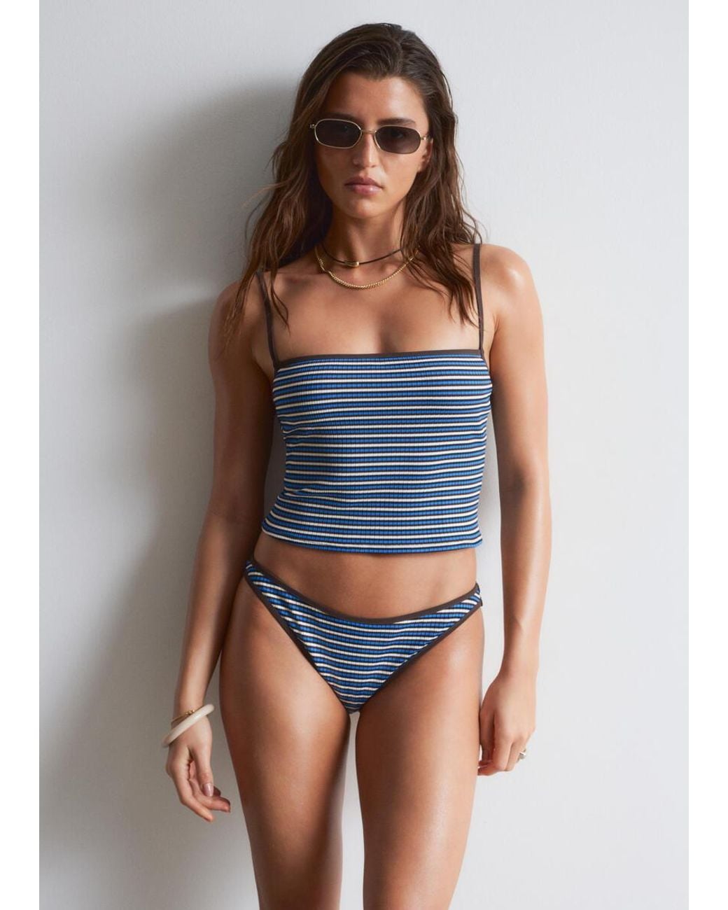 & Other Stories Blue Square-Neck Cropped Tankini