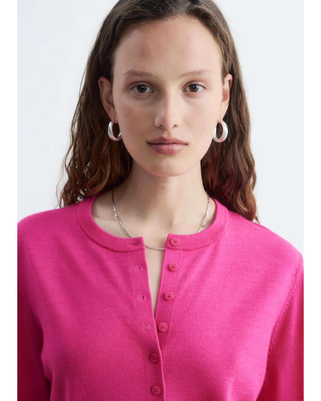 & Other Stories Pink Plain-Knit Wool Cardigan