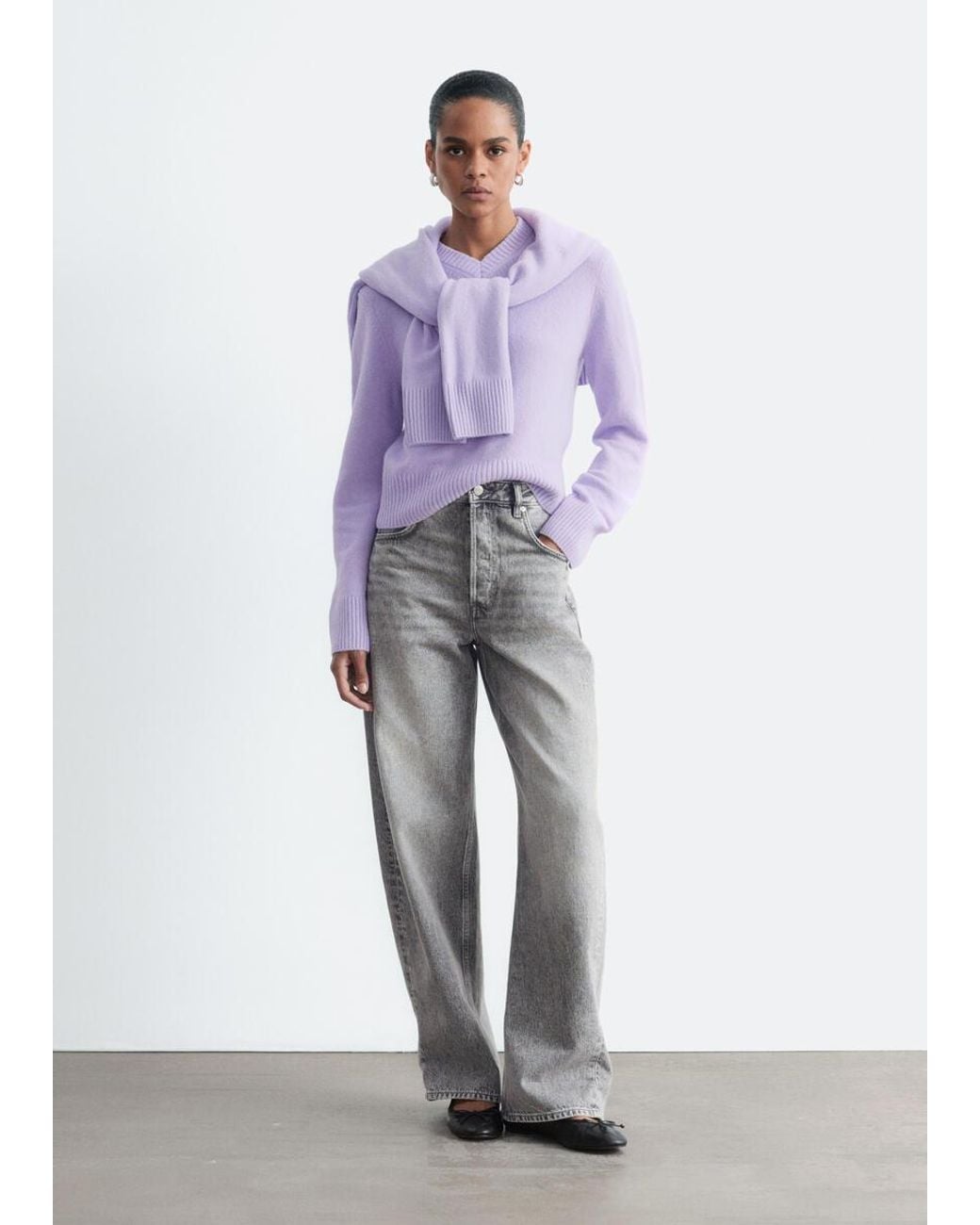 & Other Stories Gray V-Neck Jumper