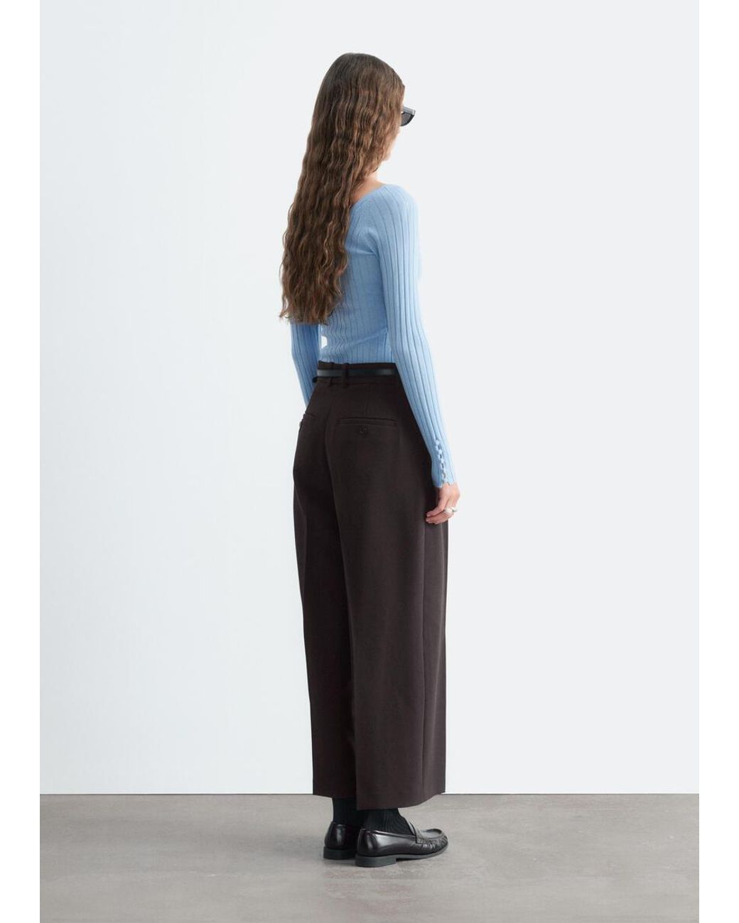 & Other Stories Blue Ribbed Wool V-Neck Top