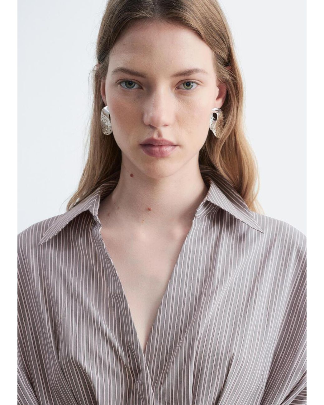 & Other Stories Gray Fitted-Waist Cotton Shirt
