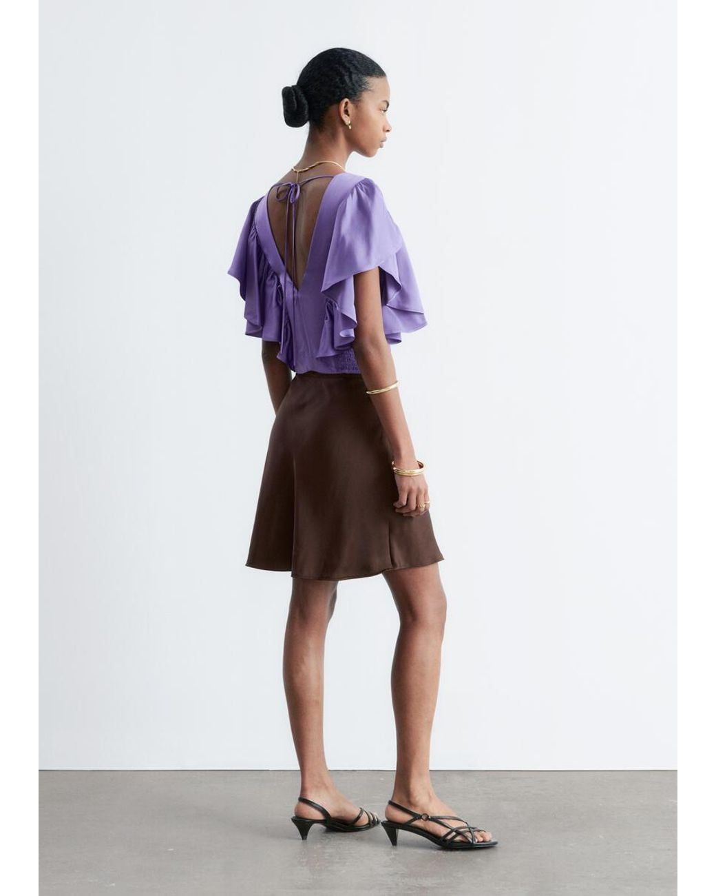 & Other Stories Purple Ruffle V-Neck Blouse