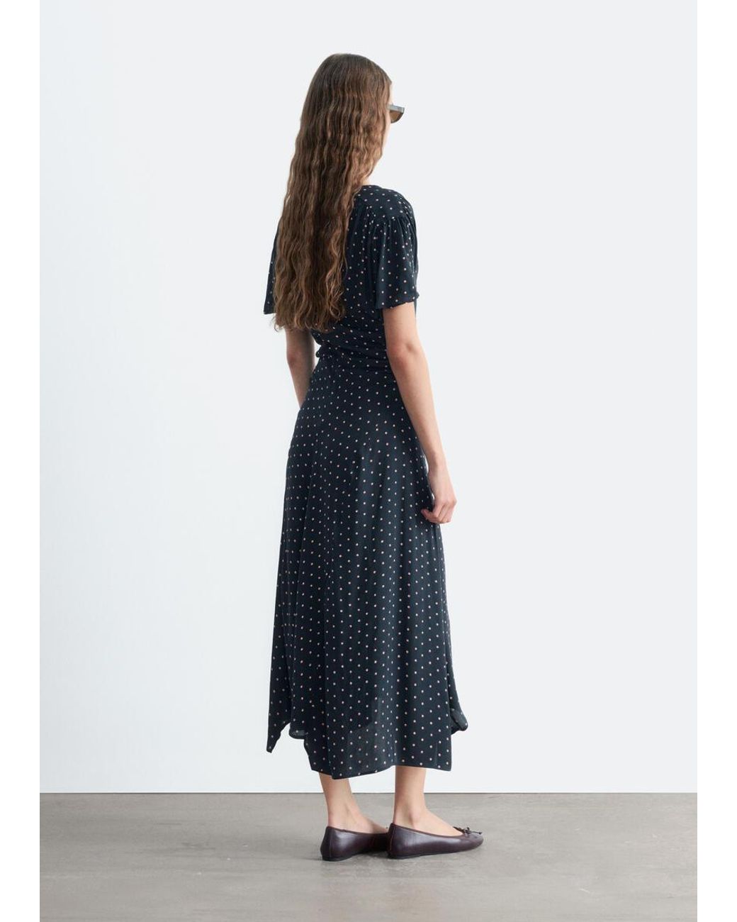 & Other Stories Blue V-Neck Gathered Dress