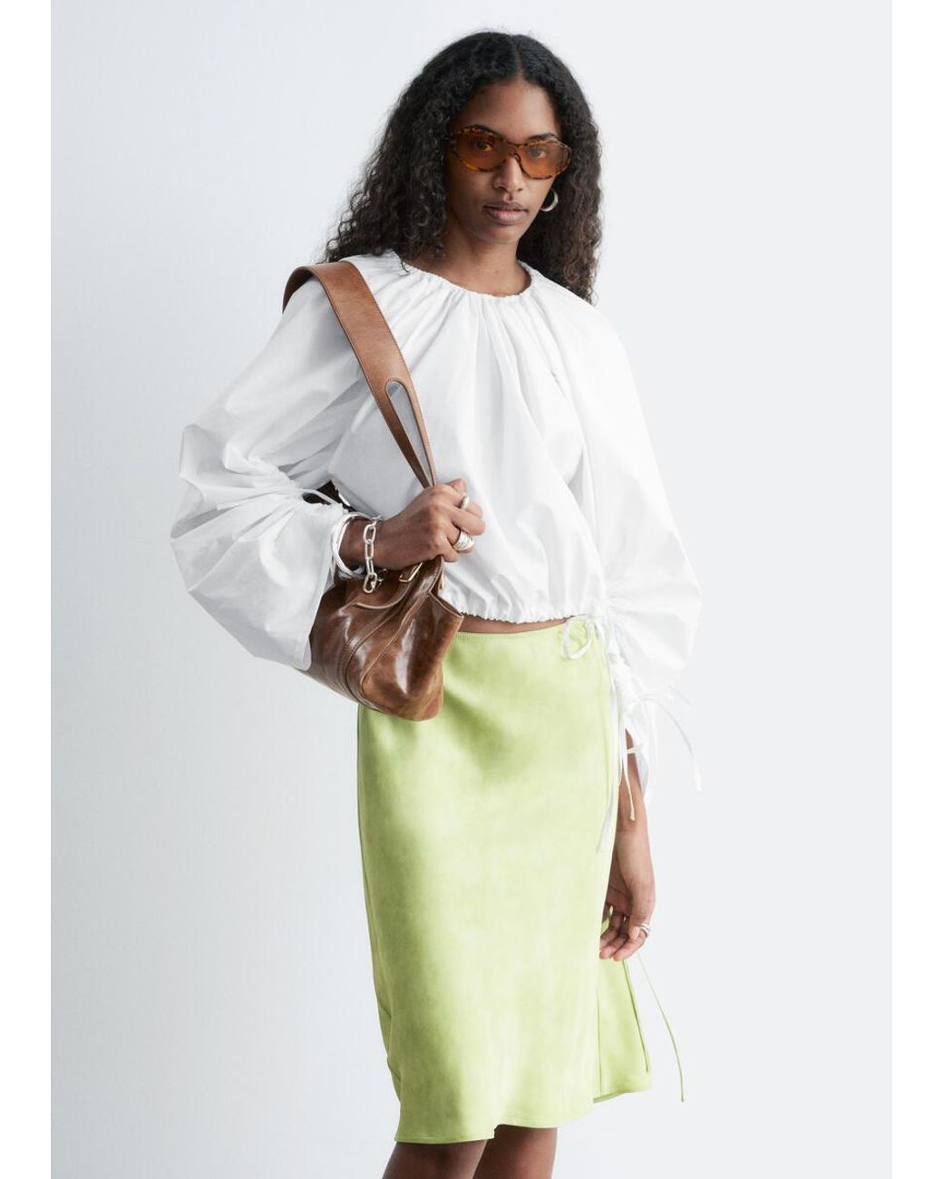 & Other Stories White Sculptural Drawstring Blouse