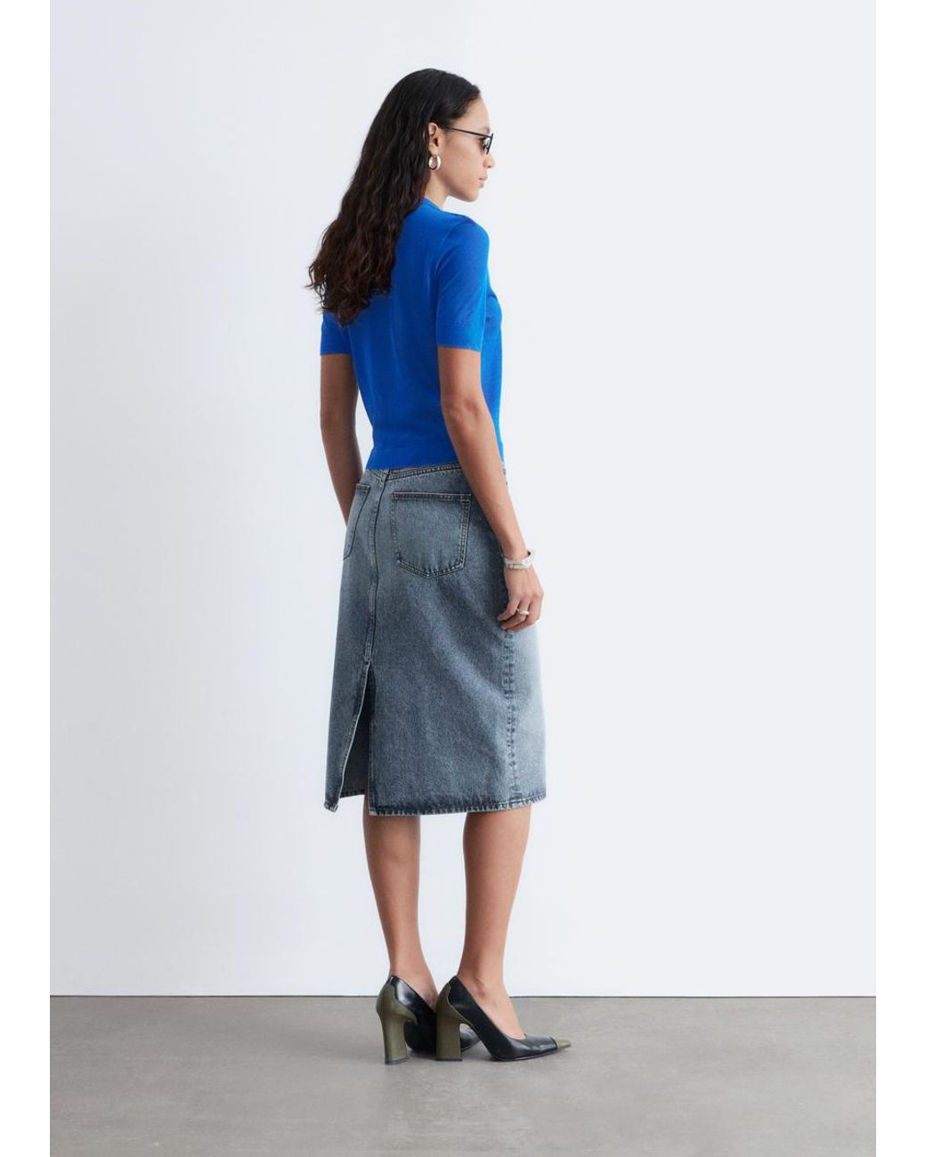 & Other Stories Blue Fine-Knit T-Shirt