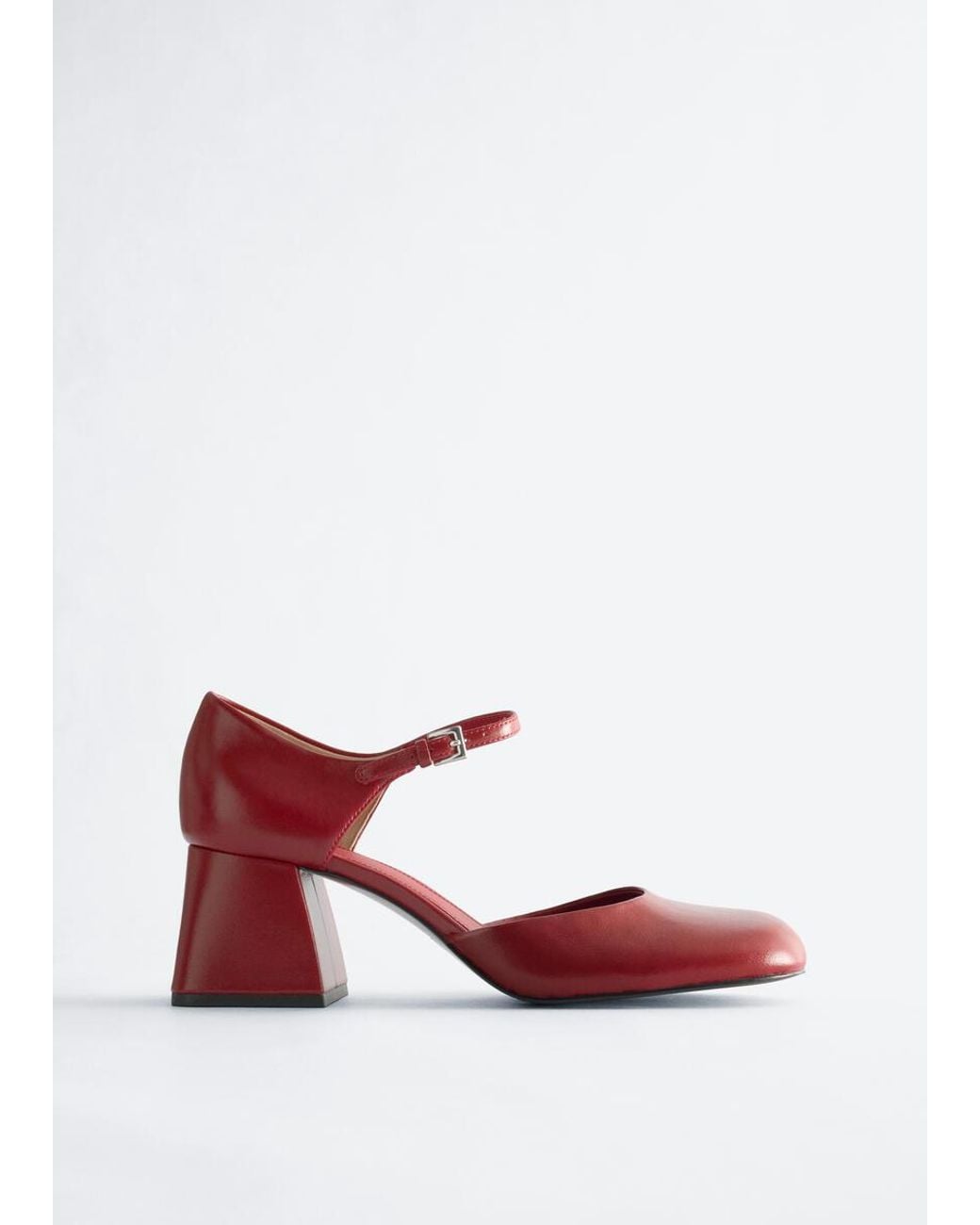 & Other Stories Red Block Heel Leather Pump