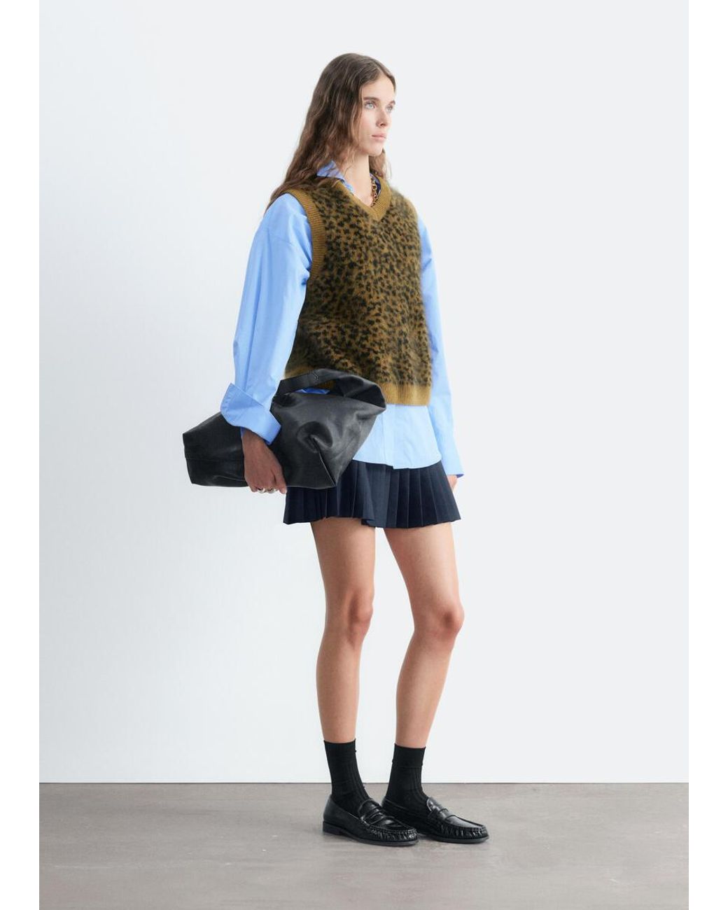 & Other Stories Blue Brushed Wool Jacquard Vest