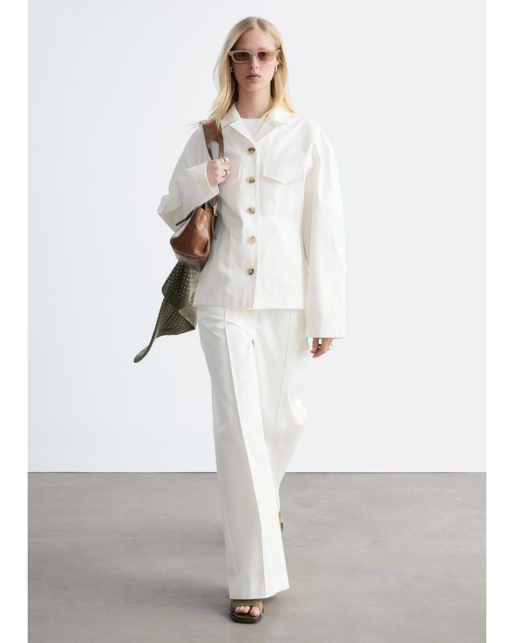 & Other Stories White Cotton Twill Tailored Jacket