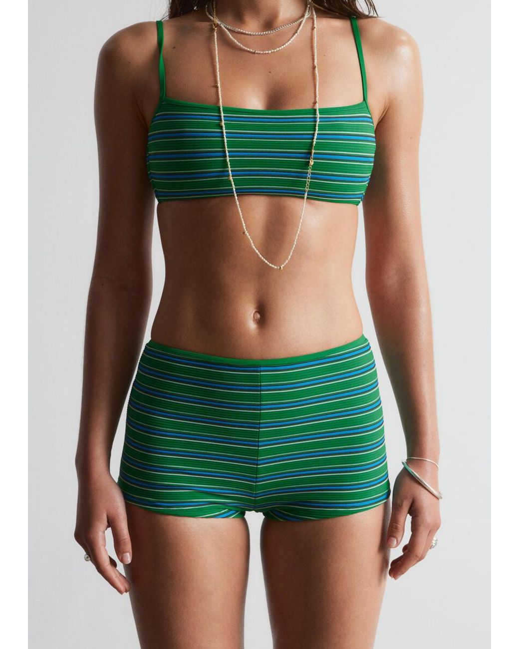 & Other Stories Green Striped Bikini Top