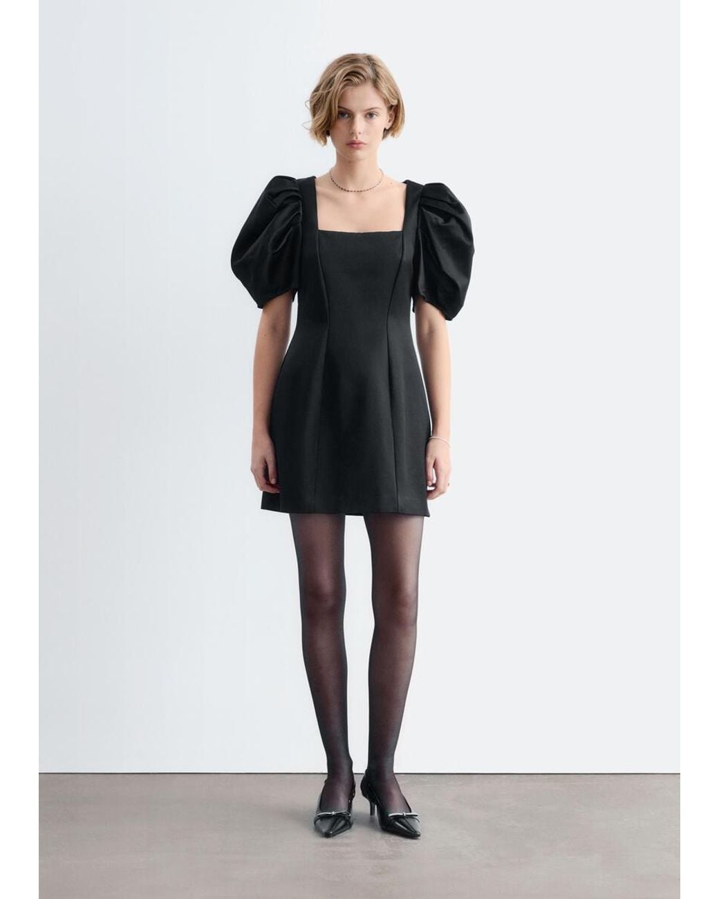 & Other Stories Black Volume Sleeve Mini Dress